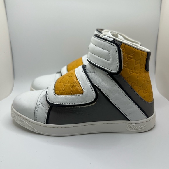 Gucci Kids White and Yellow Sneakers with Velcro straps